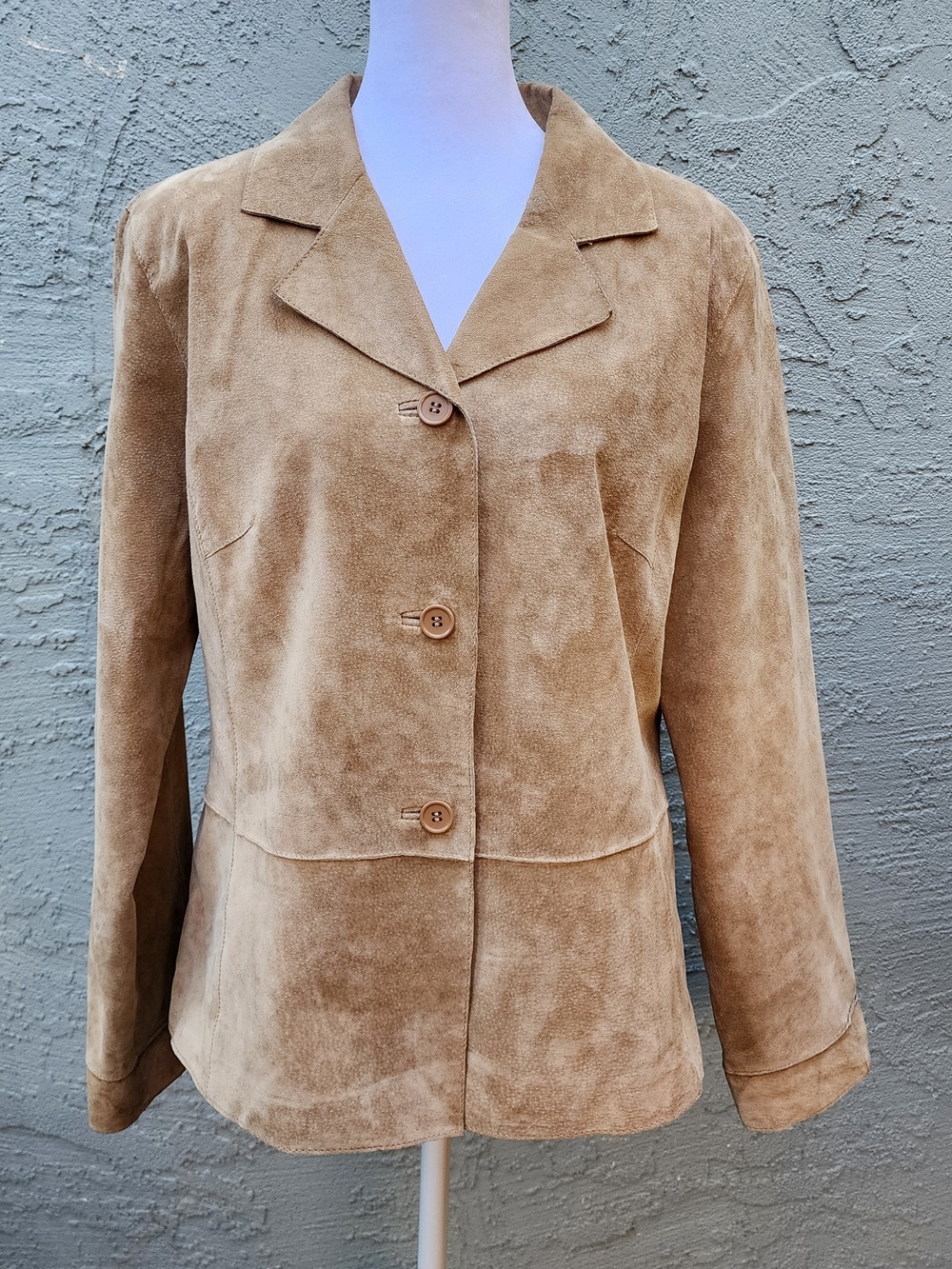 Genuine Suede Leather Blazer Jacket Camel Tan 3 Button Coat